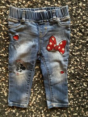 Disney Girls Blue Denim Jeans with Red Minnie Bow Accents